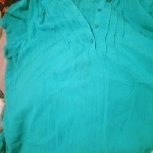 50 cotton 50 polyester little button up neck blouse turquoise green